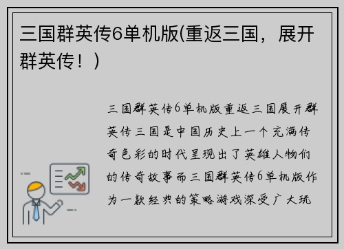 三国群英传6单机版(重返三国，展开群英传！)