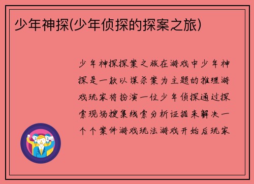 少年神探(少年侦探的探案之旅)